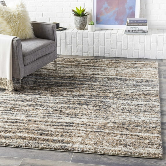 Hauteloom Weddin Living Room, Bedroom Area Rug - Modern - Plush Pile - Gray, Beige - 7'10" x 10'