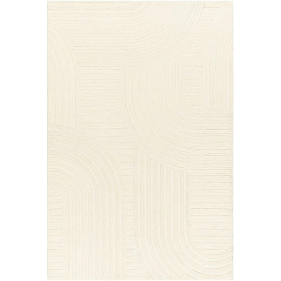 Hauteloom Whan Wool Living Room, Bedroom Area Rug - Contemporary - Off White, Lambswool, Khaki - 2' x 3'