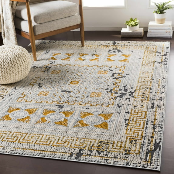 Hauteloom Whitestown Living Room, Bedroom Area Rug - Bohemian, Transitional - Mustard, Burnt Orange, Beige - 5'3" x 7'3"