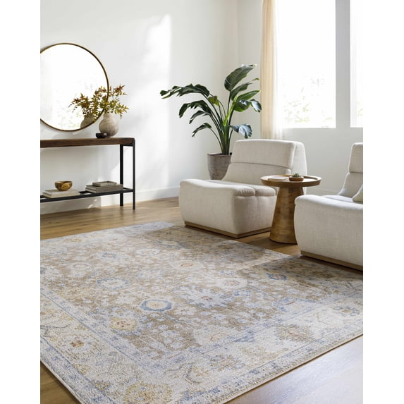Hauteloom Widad Living Room, Bedroom Area Rug - Traditional - Mustard, Beige, Denim - 7'10" x 10'