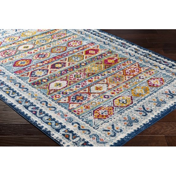 Hauteloom Wilsons Living Room, Bedroom Area Rug - Bohemian/Global - Navy, Aqua, Magenta - 5'3" x 7'3"