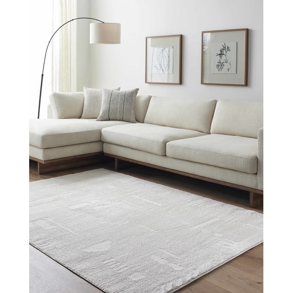 Hauteloom Winda Living Room, Bedroom Area Rug - Contemporary - High Pile - Ivory, Off White - 9'2" x 12'
