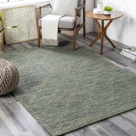 Hauteloom Wishaw Jute Living Room, Bedroom Area Rug - Contemporary - Sage, Dark Red - 8' x 10'