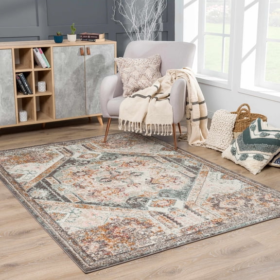 Hauteloom Woorabinda Living Room, Bedroom Area Rug - Traditional - Gray, Brown, Red - 6'7" x 9'