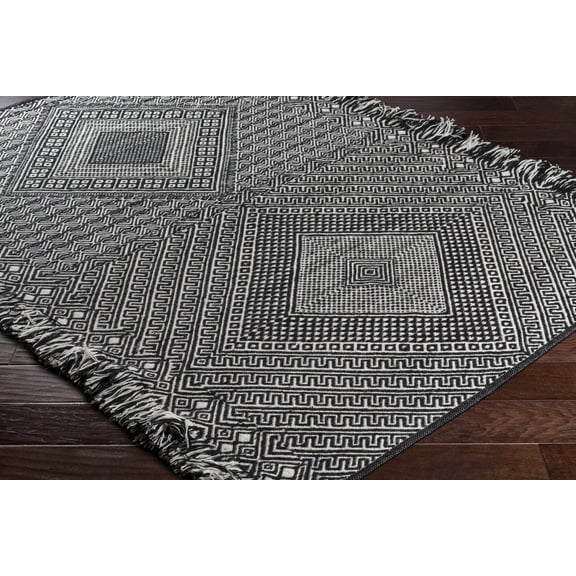 Hauteloom Wundowie Wool Living Room, Bedroom Area Rug - Bohemian, Transitional - Black, Ivory - 2' x 3'