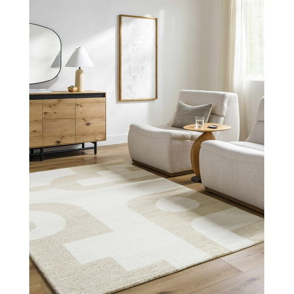 Hauteloom Xaila Wool Living Room, Bedroom Area Rug - Contemporary - Off White, Pearl, Ash - 2' x 3'