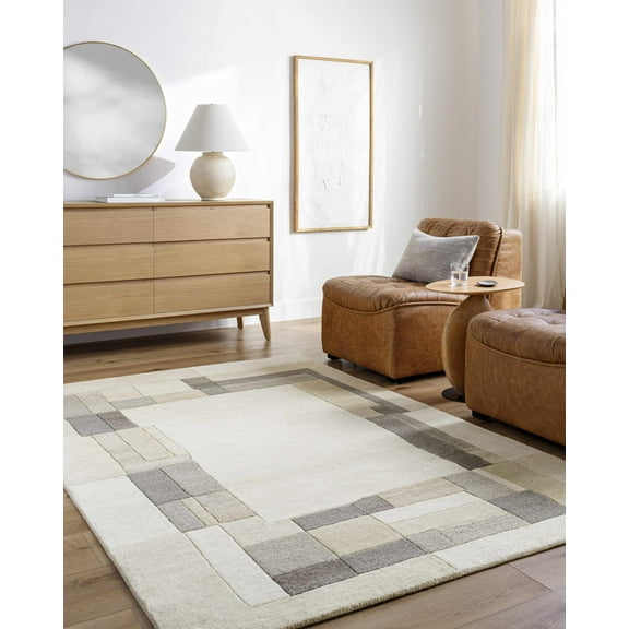 Hauteloom Xylon Wool Living Room, Bedroom Area Rug - Contemporary - Light Silver, Warm Gray, Sage - 2' x 3'