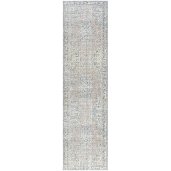 Hauteloom Yachi Hallway, Kitchen Machine Washable Runner Rug - Traditional - Metallic Silver, Slate Blue, Gray - 2'7" x 10'