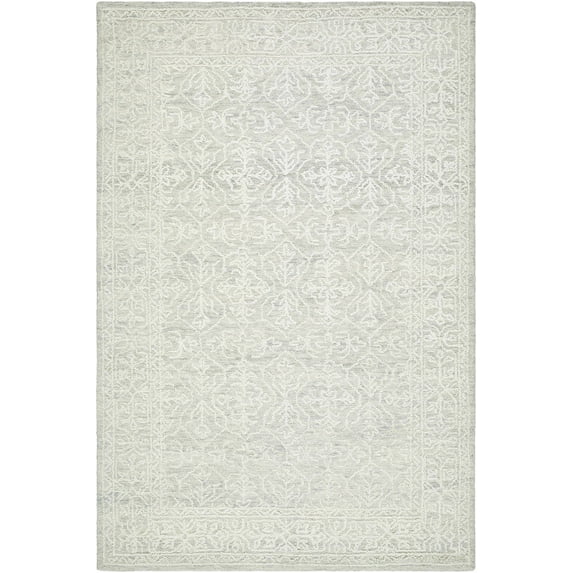 Hauteloom Yadid Boho Hand Woven Wool Natural Fiber Soft Area Rug - Traditional Floral Damask Carpet for Living Room, Bedroom, Dining Room - Sage, Light Green, Cream - 8' x 10'