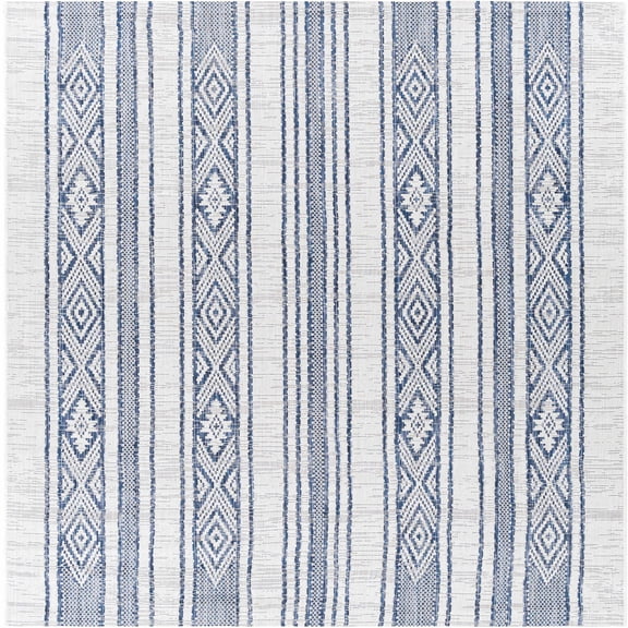 Hauteloom Yankalilla Living Room, Bedroom Patio Outdoor Area Rug - Bohemian, Transitional - Navy, Pale Blue, Off - White - 7'10" Square