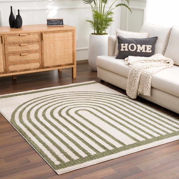 Hauteloom Yasuo Living Room, Bedroom Machine Washable Area Rug - Contemporary - High Pile - Peach, Lime Green - 2' x 2'11"