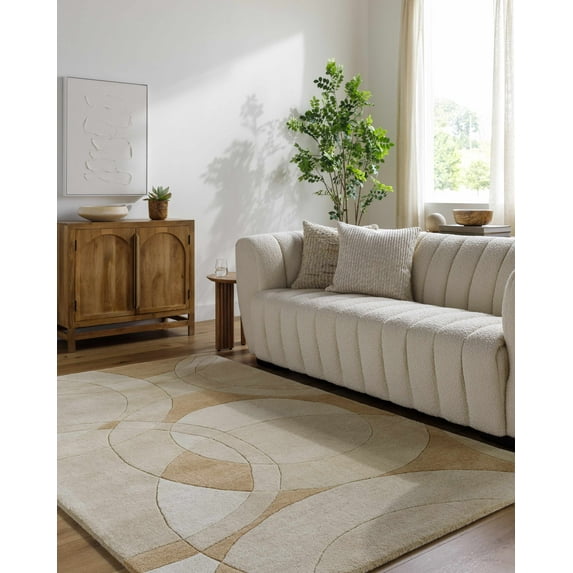 Hauteloom Yaxha Wool Living Room, Bedroom Area Rug - Contemporary - Warm Gray, Tan, Camel - 5' x 8'