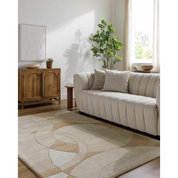Hauteloom Yaxha Wool Living Room, Bedroom Area Rug - Contemporary - Warm Gray, Tan, Camel - 9' x 12'