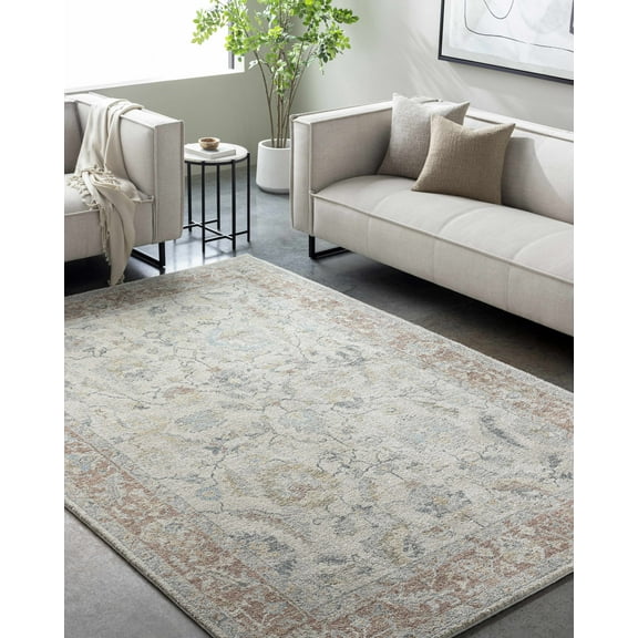Hauteloom Yetta Living Room, Bedroom Area Rug - Traditional - High Pile - Light Silver, Warm Gray, Prairie Dust - 5'3" x 7'