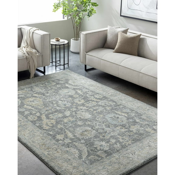 Hauteloom Yetta Living Room, Bedroom Area Rug - Traditional - High Pile - Peach, Gray, Light Gray - 5'3" x 7'