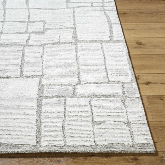 Hauteloom Yetty Wool Living Room, Bedroom Area Rug - Contemporary - Ivory, Stone Gray, Pearl - 2' x 3'