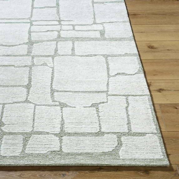 Hauteloom Yetty Wool Living Room, Bedroom Area Rug - Contemporary - Sage, Ivory, Stone - 8' x 10'