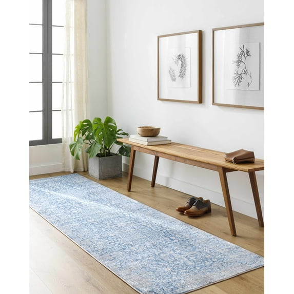 Hauteloom Yorkana Hallway, Kitchen Runner Rug - Updated Traditional - Blue, Gray, Beige - 2'7" x 9'
