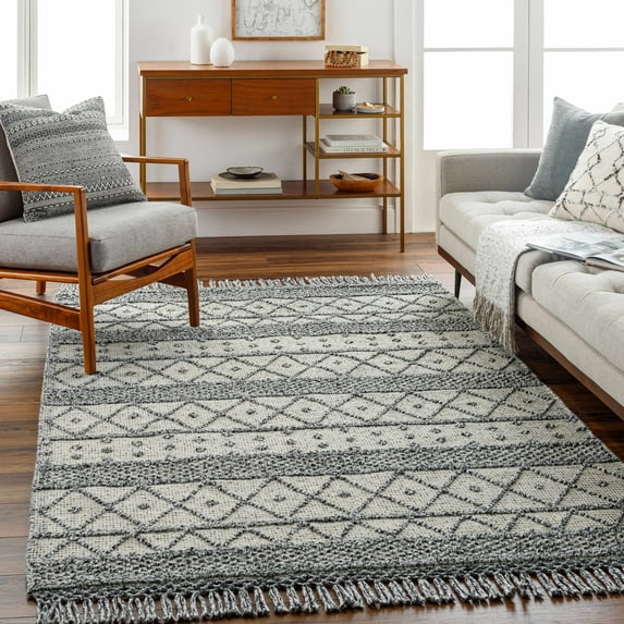 Hauteloom Yuko Recycled Material Living Room, Bedroom Area Rug - Global - Beige, Gray - 5' x 7'6"