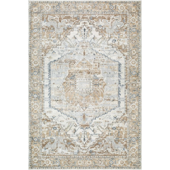 Hauteloom Yumna Living Room, Bedroom Area Rug - Traditional - High Pile - Peach, Light Gray, Gray - 2' x 2'11"
