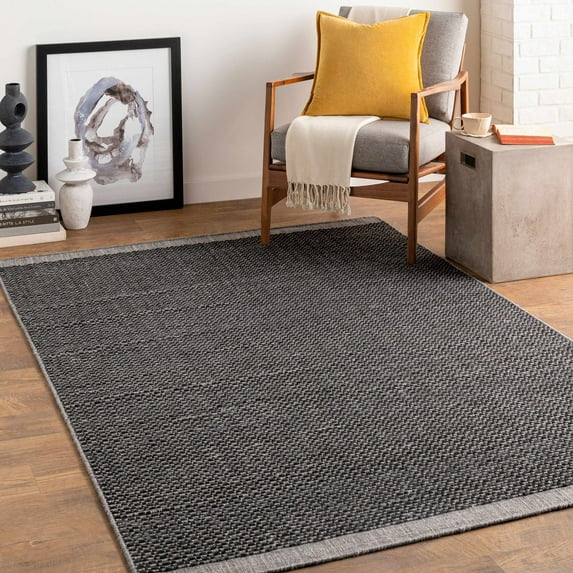 Hauteloom Yuna Recycled Material Living Room, Bedroom Area Rug - Black, Gray - 2' x 3'