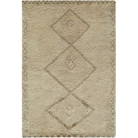 Hauteloom Yurem Boho Hand Tufted Natural Fiber Wool Shag Area Rug - Tribal Southwestern Carpet for Living Room, Bedroom, Dining Room - High Pile - Beige, Taupe, Tan - 2' x 3'