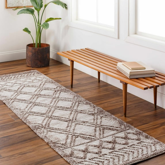Hauteloom Yuta Recycled Material Hallway, Kitchen Runner Rug - Bohemian, Transitional - Beige, Dark Brown - 2'6" x 8'