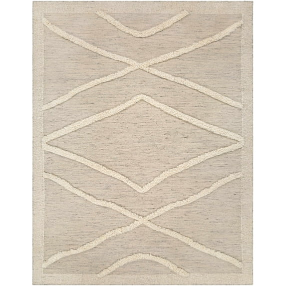 Hauteloom Yutu Wool Living Room, Bedroom Area Rug - Bohemian, Transitional - Beige, Cream, Charcoal - 6' x 9'