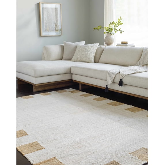 Hauteloom Yuval Jute Living Room, Bedroom Area Rug - Traditional, Transitional - Cream, Charcoal - 2' x 3'