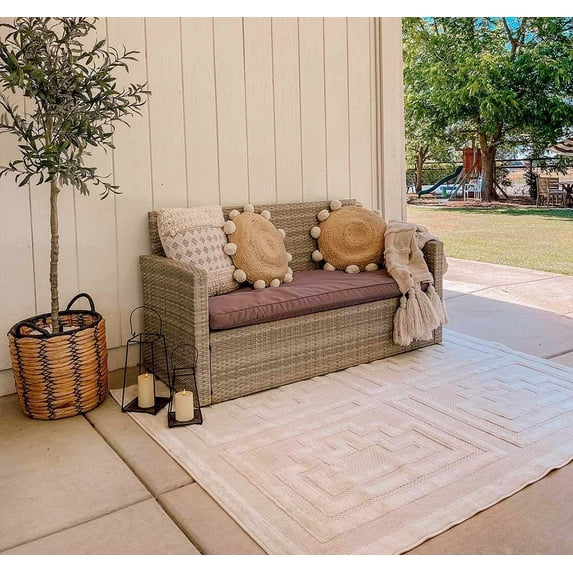 Hauteloom Yves Living Room, Bedroom Patio Outdoor Area Rug - Beige, Green, Brown - 5'3" x 7'