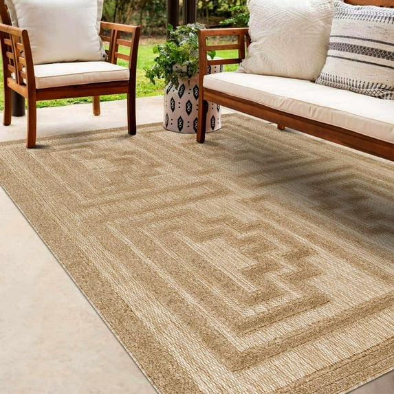 Hauteloom Yves Living Room, Bedroom Patio Outdoor Area Rug - Brown, Orange - 6'7" x 9'