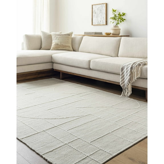 Hauteloom Yvian Wool Living Room, Bedroom Area Rug - Contemporary - Light Silver - 2' x 3'