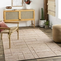 Hauteloom Zana Jute Living Room, Bedroom Area Rug - Contemporary - Tan, Burgundy, Off White - 2' x 3'