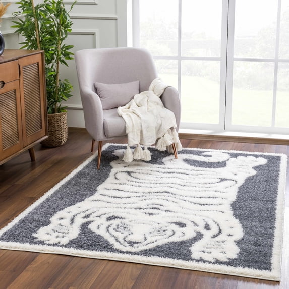 Hauteloom Zane Living Room, Bedroom Area Rug - Plush Pile - Cream - 6'7" x 9'