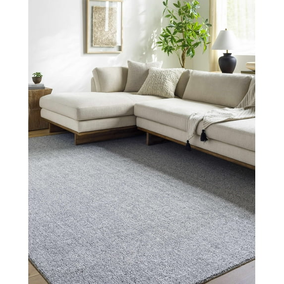 Hauteloom Zareh Recycled Material Living Room, Bedroom Area Rug - Traditional, Transitional - Metallic Silver, Slate Blue - 8' x 10'
