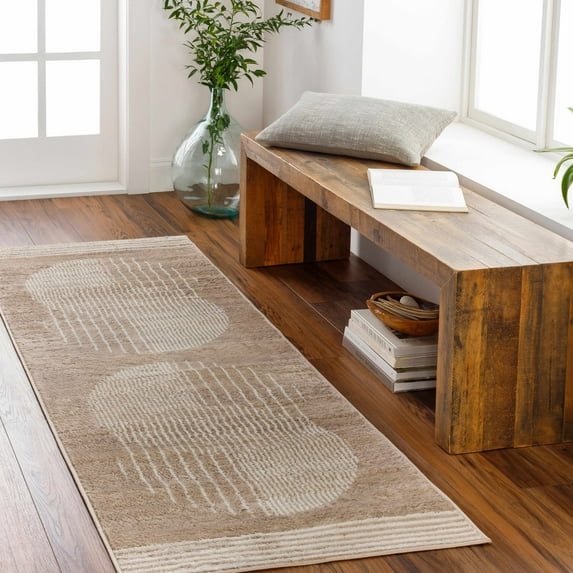 Hauteloom Zeke Hallway, Kitchen Runner Rug - Modern - Brown, Beige - 2'7" x 7'3"