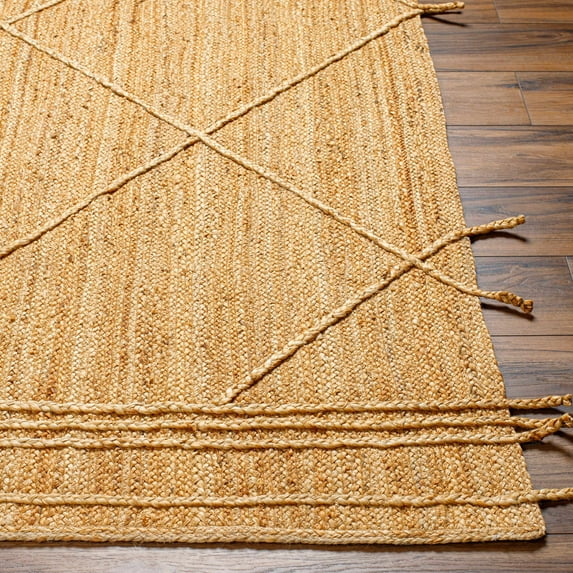 Hauteloom Zeno Jute Living Room, Bedroom Area Rug - Contemporary - Straw, White Tonal, Dark Brown - 18" x 18" Sample
