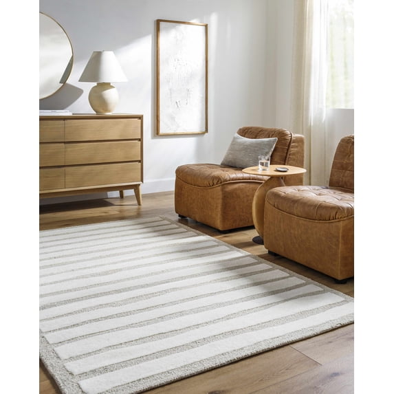 Hauteloom Zerah Wool Living Room, Bedroom Area Rug - Contemporary - Ivory, Dove Gray, Pearl - 2' x 3'