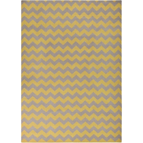 Hauteloom Zigara Wool Living Room, Bedroom Area Rug - Chevron Zig Zag - Contemporary Modern Mid-century - Yellow, Gray, Mustard - 8' x 11'