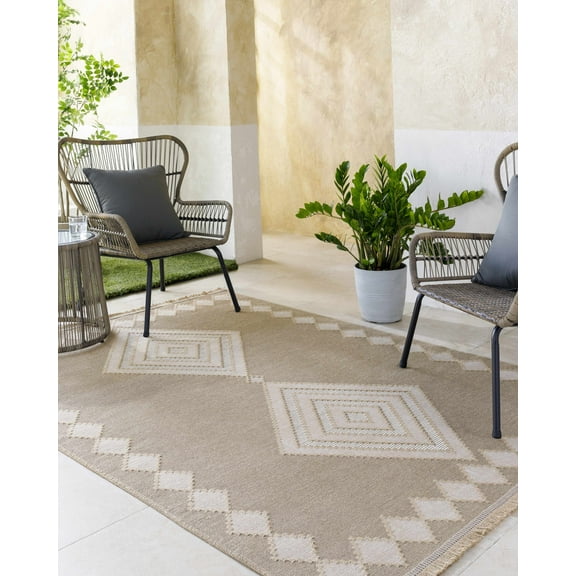 Hauteloom Ziggy Living Room, Bedroom Machine Washable Area Rug - Traditional, Transitional - Tan, Peach, Beige - 7'9" x 10'