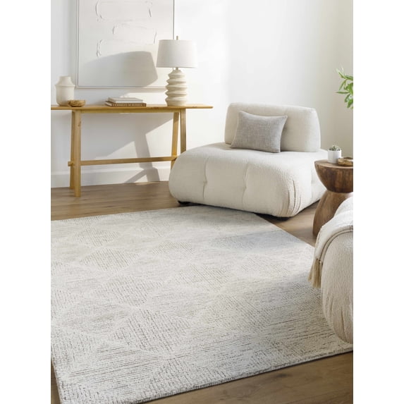 Hauteloom Zonta Wool Living Room, Bedroom Area Rug - Bohemian, Transitional - Light Silver, Silver Gray, Warm Gray - 2' x 3'
