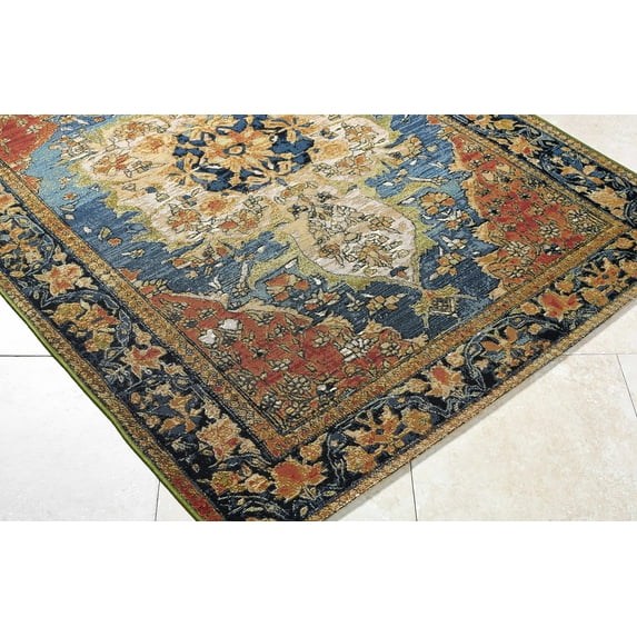 Hauteloom Zorea Living Room, Bedroom Patio Outdoor Area Rug - Traditional - Indigo, Crimson, Gold - 5'3" x 7'1"