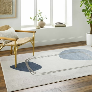 Hauteloom Zsoka Living Room, Bedroom Area Rug - Traditional - Light Gray, Cream, Blue - 5'3" x 7'