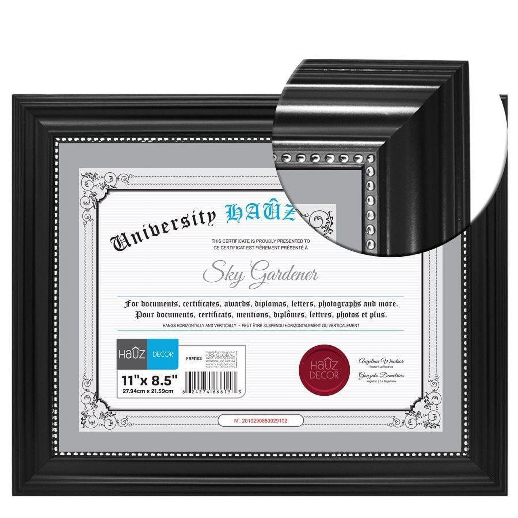 Hauz FRM153 Photo or Document Frame 8.5X11, Black