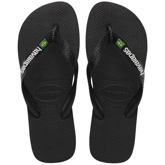 Havaianas Brazil Logo Men's Flip Flop Sandals - Black/Black, 9/10