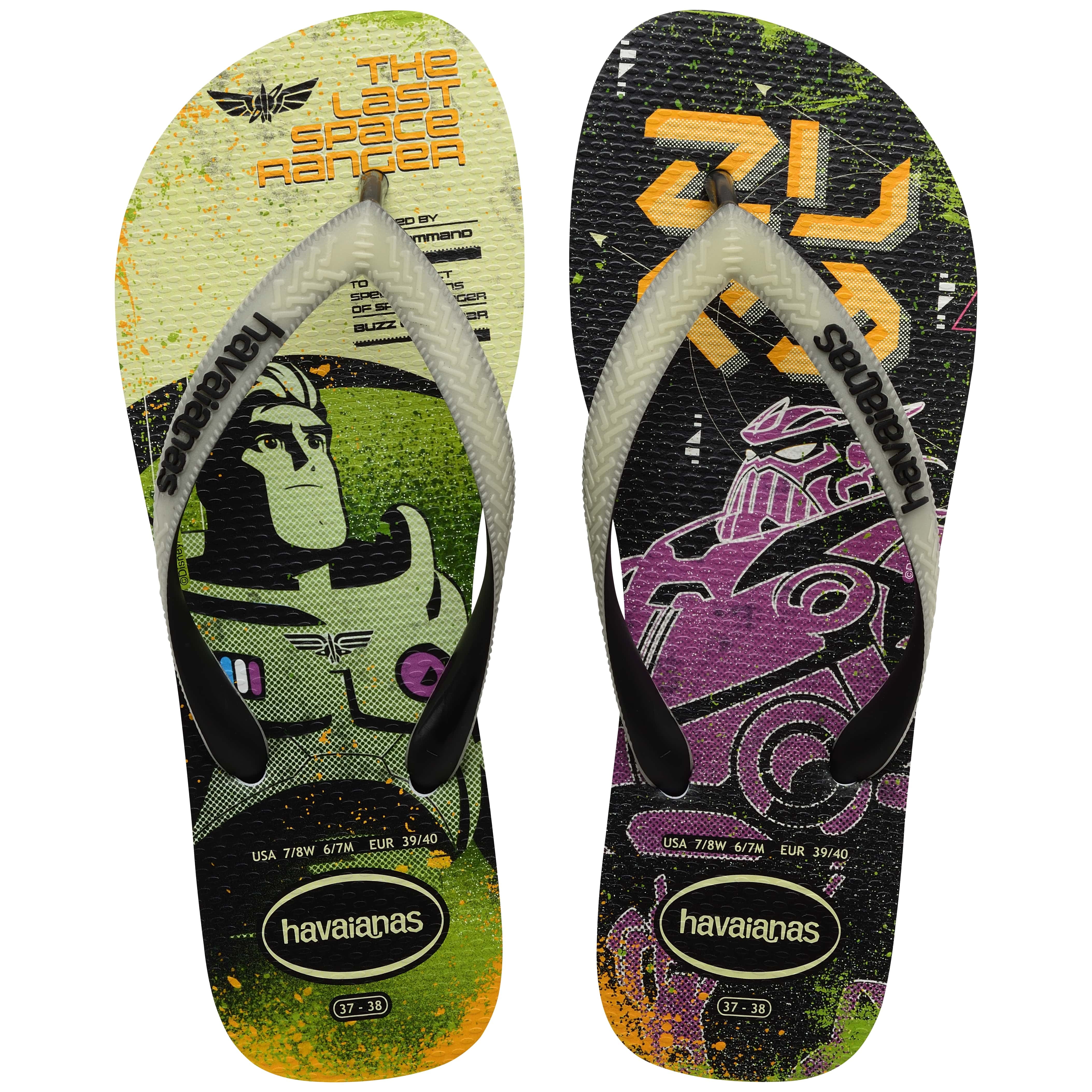Havaianas Kids Buzz Lightyear Glow In The Dark Flip Flop Sandals, Black/ Green, Size 13/1 Youth