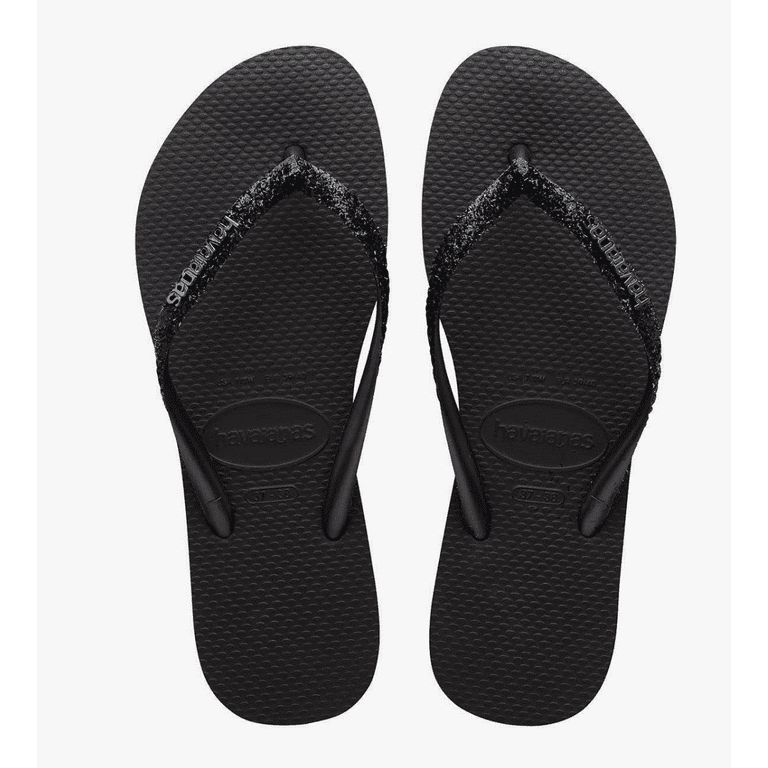 Havaianas Slim Glitter II Flip Flop Sandal size 5 6 35 36 black dark grey