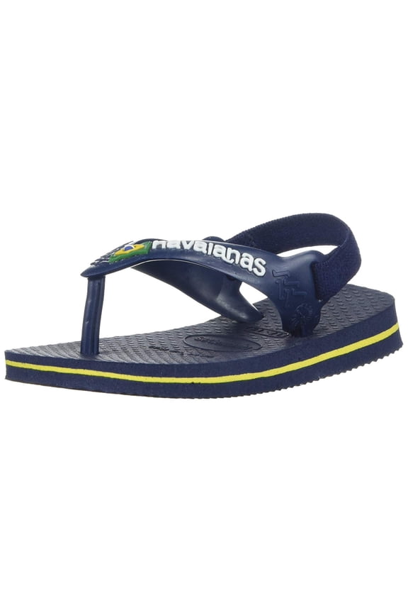 Unisex Brazil Logo with Backstrap Sandal, Kids, Navy Blue/Citrus Yellow, 6C M US Toddler