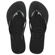 Havaianas Unisex-Child Slim Crystal SW II Sandal - Crystal Detail Flip Flops - Black, 11/12C little kid