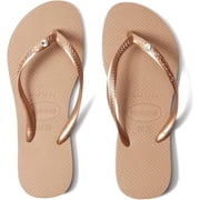 Havaianas Unisex Slim Crystal Sw Ii Sandal - Crystal Detail Flip Flops - Rose Gold, 3Y/4W big kid